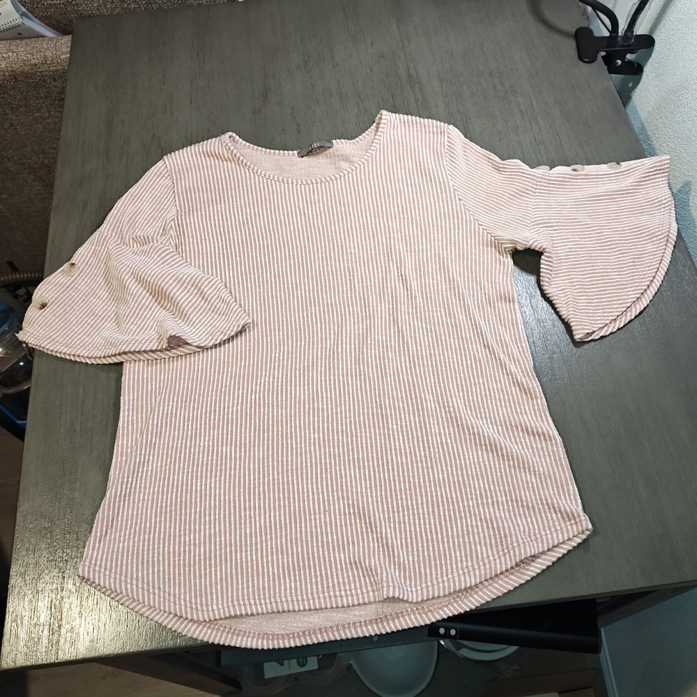 Gyft Woman Stripped Blouse With Flared Sleeves